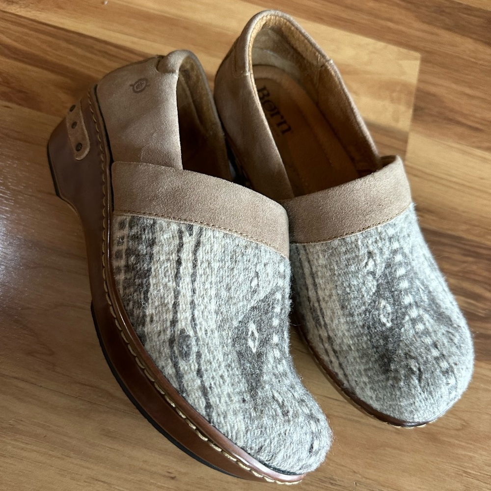 Born Aztec Leather and wool clogs Women’s size 8/39
